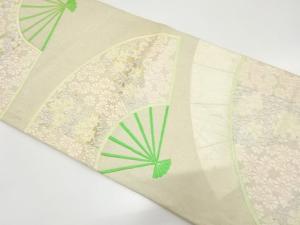 アンティーク　扇に菊・桜模様織り出し袋帯（材料）
